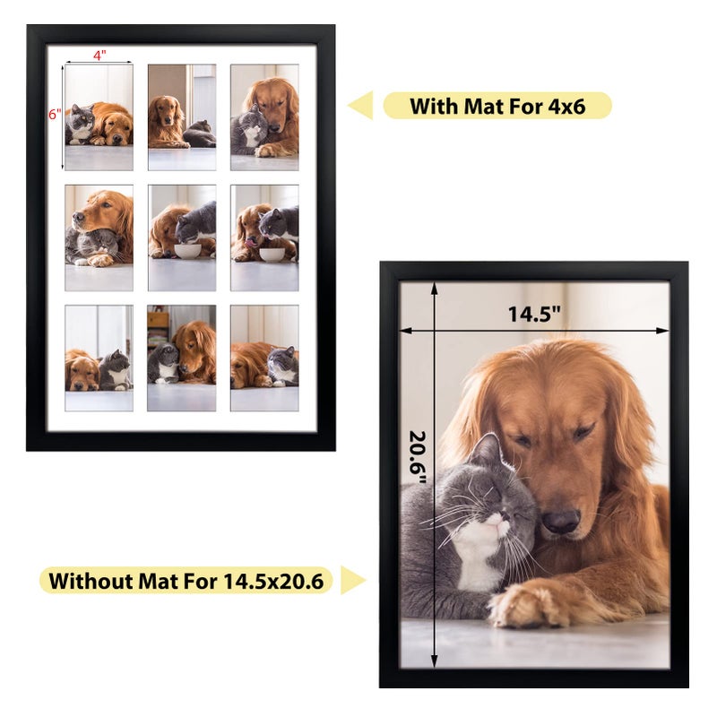 HORLIMER 9 Openings 4x6 Picture Frames Collage Set of 2, Black Multi Photo Frame for Wall Hanging, Horizontally or Vertically Display - Image 2